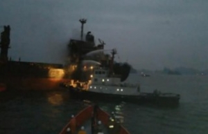 18 Seamen Evacuated as Cargo Vessel Burns in Tonkin Bay