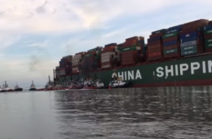 Video: CSCL Jupiter Refloated off Antwerp
