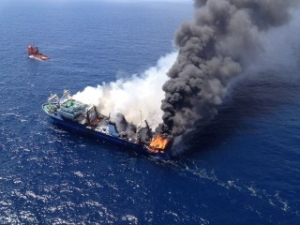 Russian Trawler Burning for Days off Canary Islands
