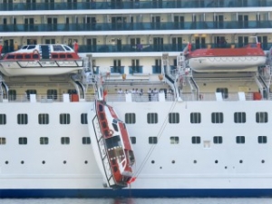 Dangling Tender Boat Keeps Costa Mediterranea in Montenegro