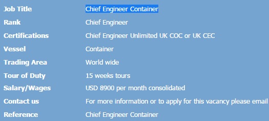Chief Engineer Container