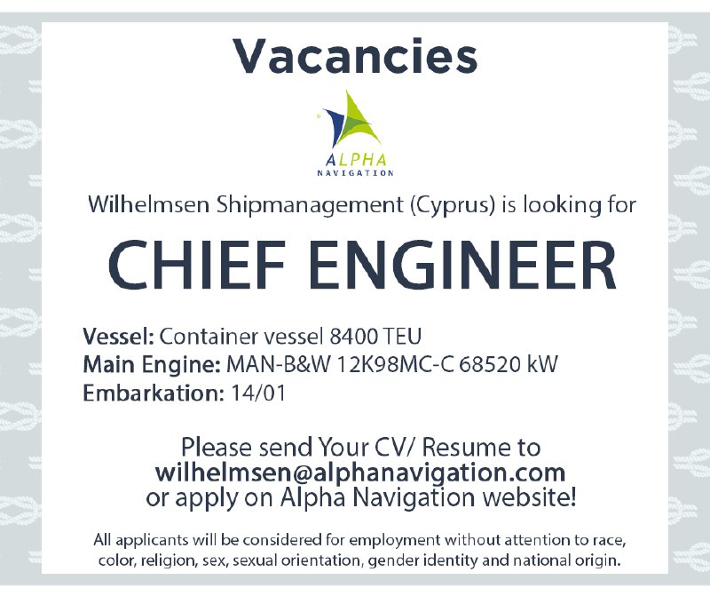 Chief Engineer – Container Vessel – MAN-B&W Engine